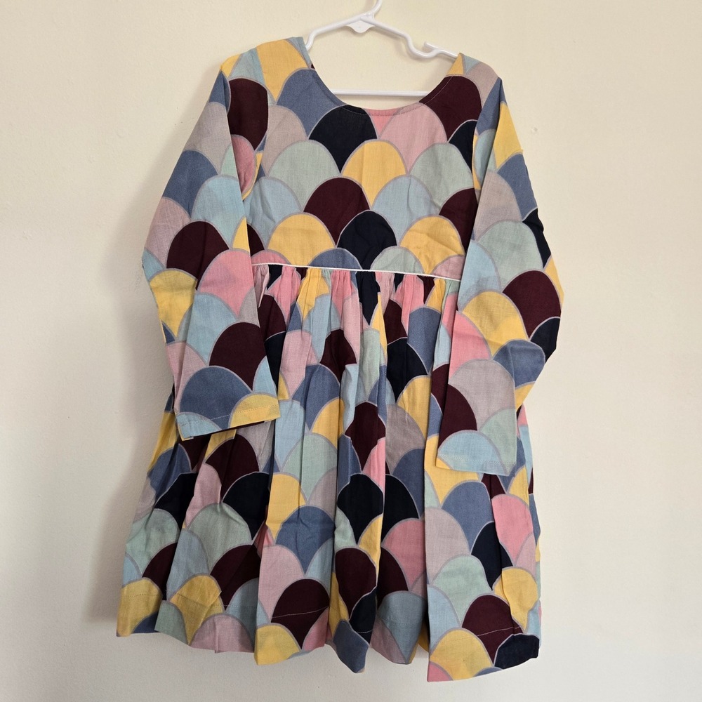 Pink Chicken Amma Dress‎ Mermaid Scallop Print Long Sleeve Kids 7Y New
